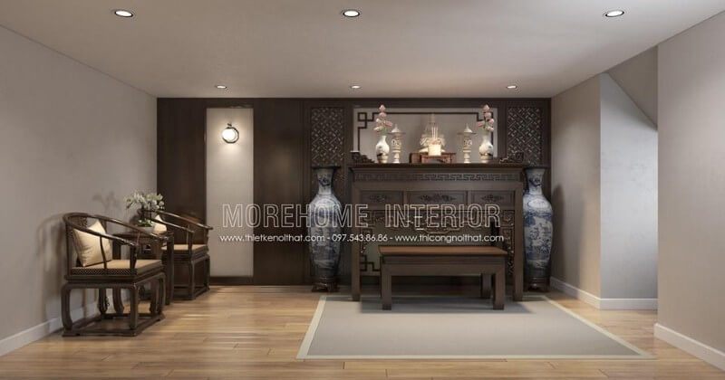 Không gian thờ cúng sang trọng và linh thiêng với chất liệu gỗ tự nhiên cao cấp