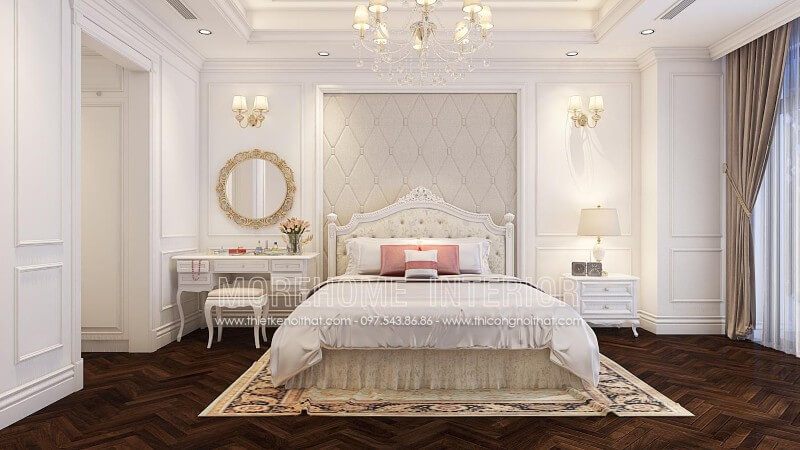 Giường ngủ gỗ tần bì phun sơn trắng cao cấp, phần đầu giường bọc nỉ nhập khẩu mang lại cho khu vực phòng ngủ vợ chồng vẻ đẹp tinh tế, sang trọng, kiêu sa mà cuốn hút của chúng luôn làm cho người ta phải say đắm.