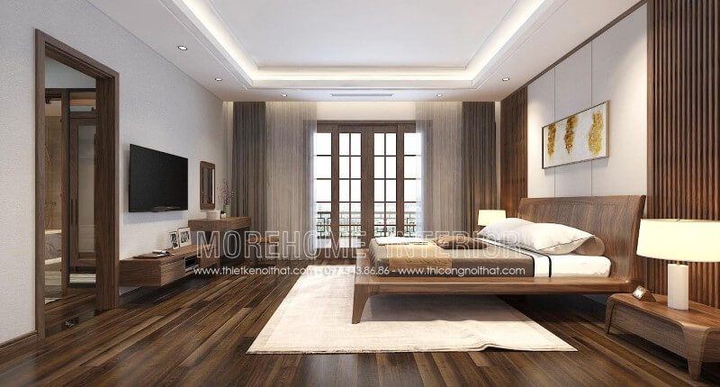 Thiết kế mẫu tap đầu giường tủ đầu giường 1 ngăn hiện đại bằng gỗ óc chó cao cấp ở biệt thự An Hưng Hà Đông Hà Nội