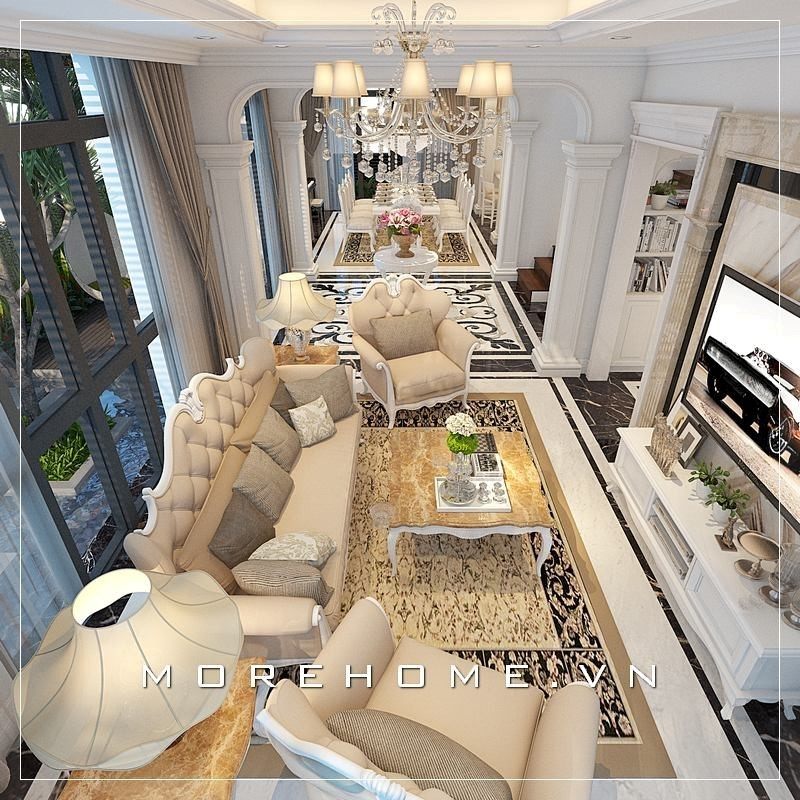 Bộ ghế sofa đóng vai trò là điểm nhấn chính giúp không gian phòng khách trở nên đẹp và ấn tượng hơn.