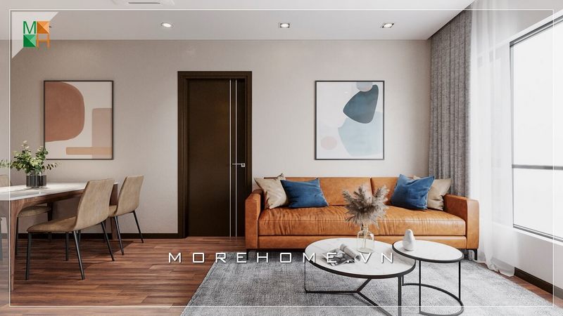 Ghế sofa bọc da bò nổi bật của chúng tôi là sự lựa chọn hoàn hảo để tạo nên phong cách hiện đại và sang trọng cho không gian phòng khách chung cư đơn giản. Ngoài ra, mẫu bàn độc đáo 2 mặt tròn chồng lên nhau sẽ làm nổi bật không gian phòng khách của bạn.